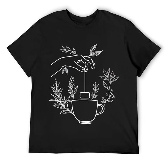 Mens Green Tea Leaves Tea Lover Tea Bag Teacup Teatime gift T-Shirt Black