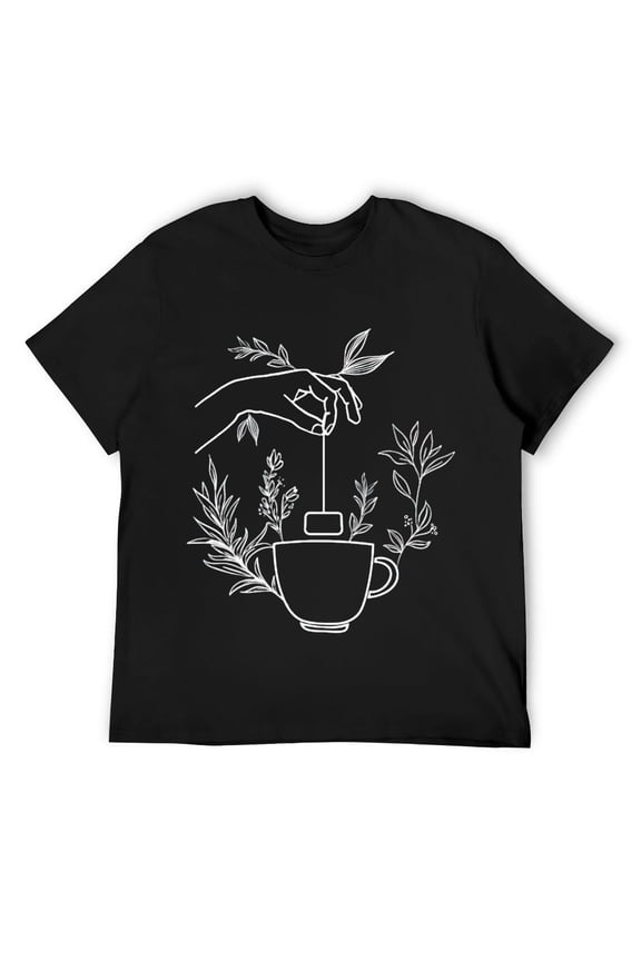 Mens Green Tea Leaves Tea Lover Tea Bag Teacup Teatime gift T-Shirt Black