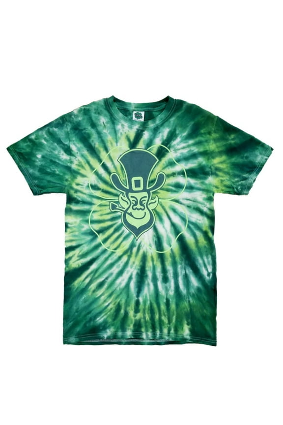 Mens Green Tie Dye Leprechaun Four Leaf Clover St. Patrick's Day T-Shirt L