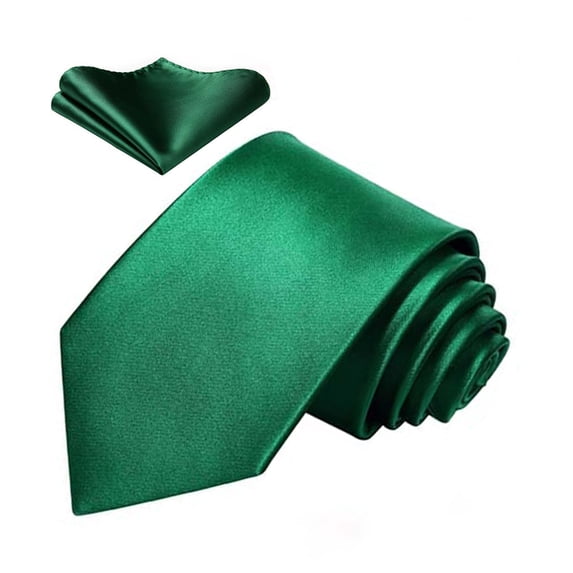 Mens Green Ties Classic Satin Necktie and Pocket Square Set Formal Business Wedding Silk Tie