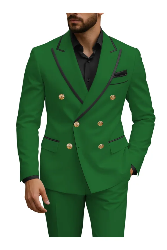 Mens Green Tuxedo Suit Set 2 Piece Slim Fit Wedding Prom Double Breasted Tux Suits for Business Event XXL