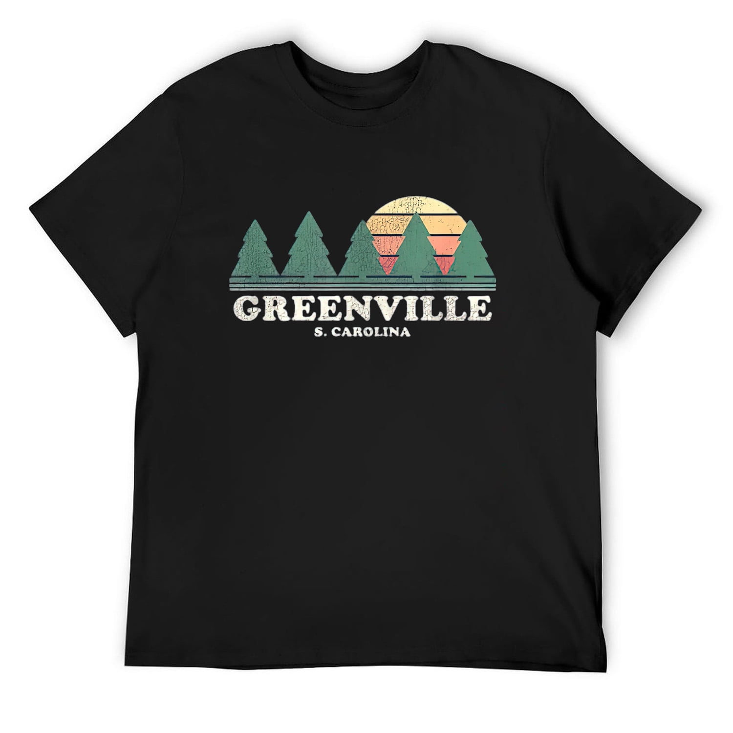 Mens Greenville Sc Vintage Throwback Tee Retro 70S Design T-Shirt Black ...