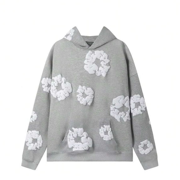 Mens Grey 1-Piece Set Streetwear Hoodie | 400g Acrylic & Canvas | 3D