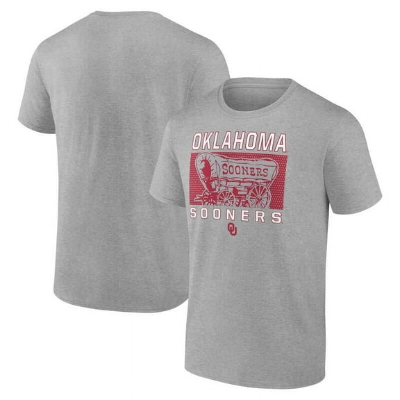 NCAA Oklahoma Sooners Men's Heather Gray Cotton Short Sleeve Tee Boxed Mascot Tonal
