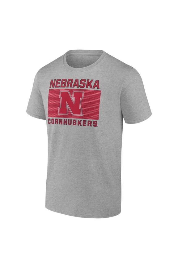 NCAA Nebraska Cornhuskers Men's Heather Gray Cotton Boxed Mascot Short Sleeve T Shirt