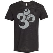 Mens Grey Distressed OM Ohm AUM Hindu Symbol Burnout Yoga T-shirt, Medium Black Slub