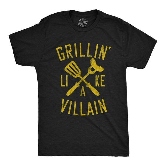 Mens Grillin Like A Villain T Shirt Funny Cookout BBQ Grill Tee Graphic Tees