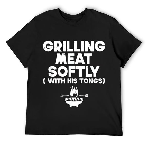 Mens Grilling Meat Softly With His Tongs | BBQ T-Shirt Black