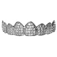 thumbnail image 1 of Mens Grillz Eight Top Teeth Silver Tone Micro Pave Bling Iced CZ 8 Tooth Premade Hip Hop Grills, 1 of 6