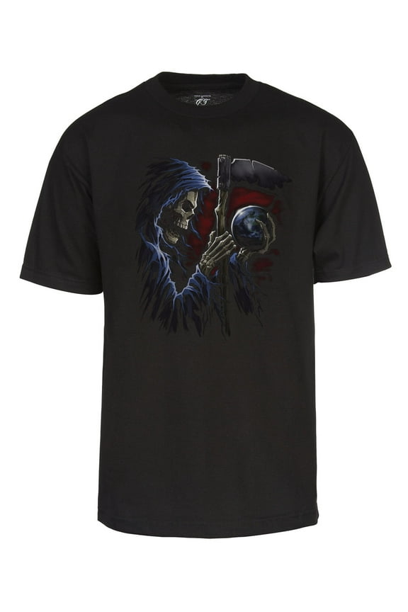 Mens Grimm Reaper T-Shirt - Angel of death with Sphere Shirt Black Large