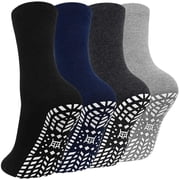 Mens Grip Socks, AMITOFO Anti Slip Crew Socks for Men-Non Slip Hospital Home Walking Socks for Elderly, 4 Pairs Size 13-15
