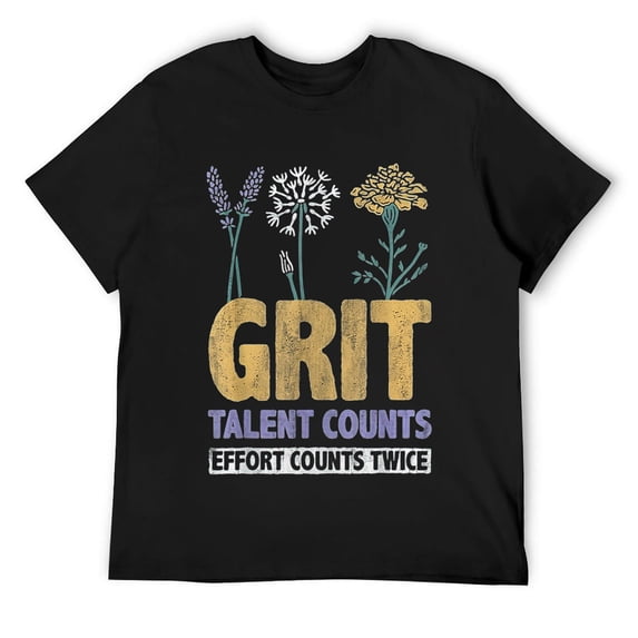 Mens Grit Talent Counts Effort Counts Twice Inspire Motivation T-Shirt Black