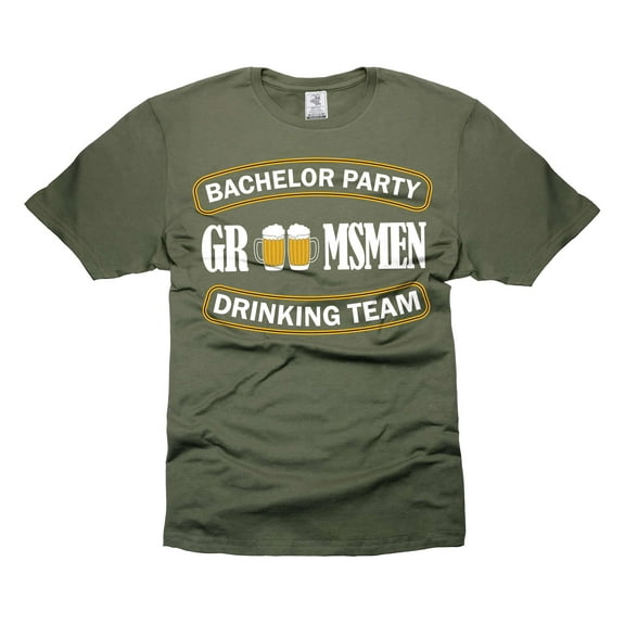 Mens Groosmen shirt Bachelor Party Groomsmen T-Shirts Groom Drinking Team Shirts Wedding Party Shirt (Small Military Green)