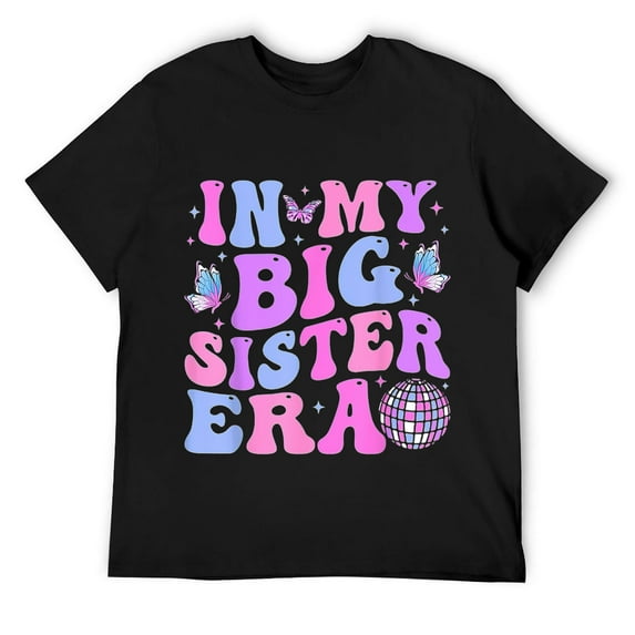 Mens Groovy In My Big Sister Era T-Shirt Black L