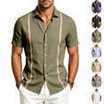 thumbnail image 1 of Mens Guayabera Shirts Short Sleeve Casual Cuban Linen Shirt Button Down Beach Summer Mexican Shirts Army Green L, 1 of 9