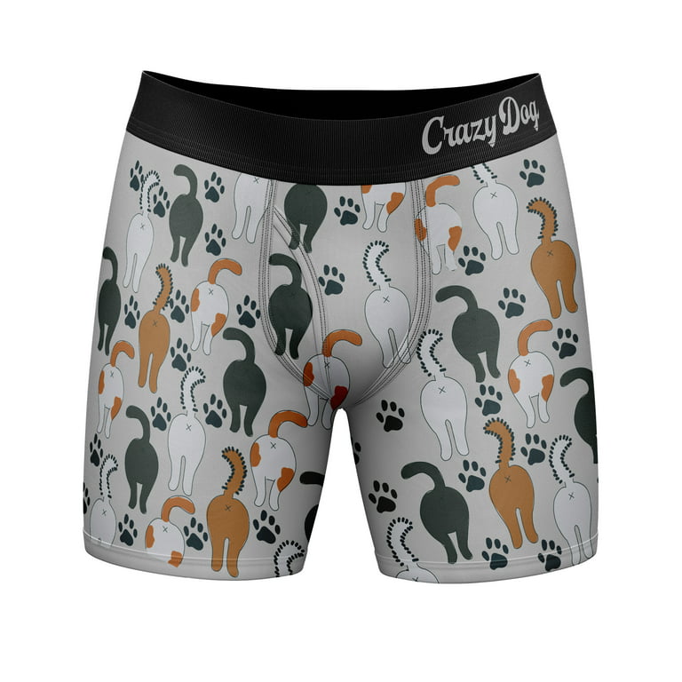 Mens Guess What Cat Butt Boxers Funny Sarcastic Kitten Butts Joke Saying  Novelty Underwear For Guys (Grey) - L 