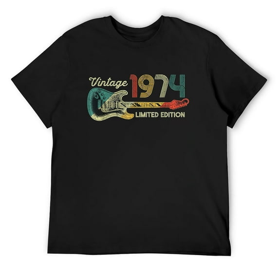Mens Guitar Lover 48 Year Old ideas Vintage 1974 Limited Edition T-Shirt Black Medium
