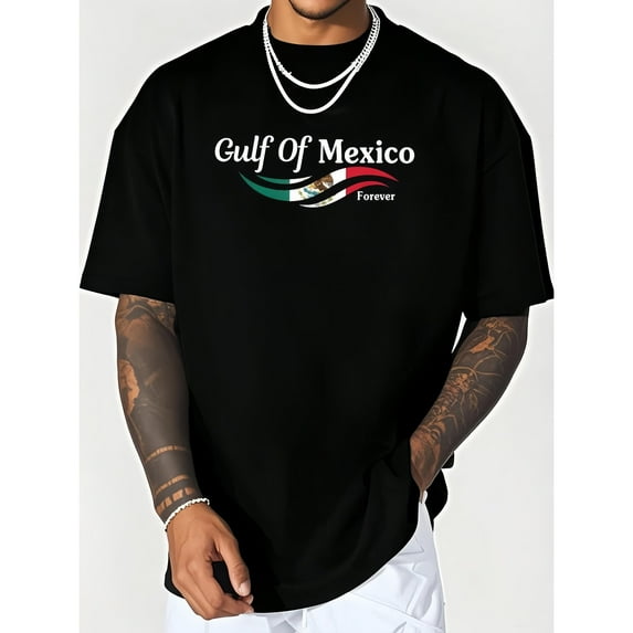 Mens Gulf Mexico T-Shirt Top Black S-5XL Mexican Flag Inspired Graphic Patriotic Vintage Coastal Design