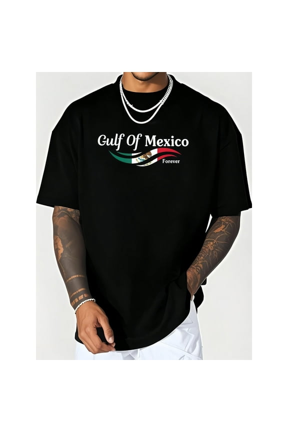 Mens Gulf Mexico T-Shirt Top Black S-5XL Mexican Flag Inspired Graphic Patriotic Vintage Coastal Design