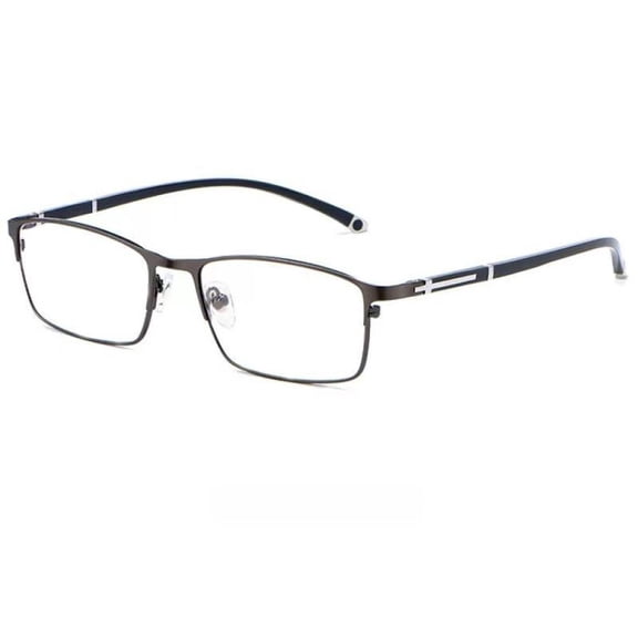 Mens Gunmetal Rectangular Business Reading Glasses 1.00, Blue Light Blocking Presbyopic Glasses, Metal Classic Flexible Readers +1.00 Strength (Single Vision)