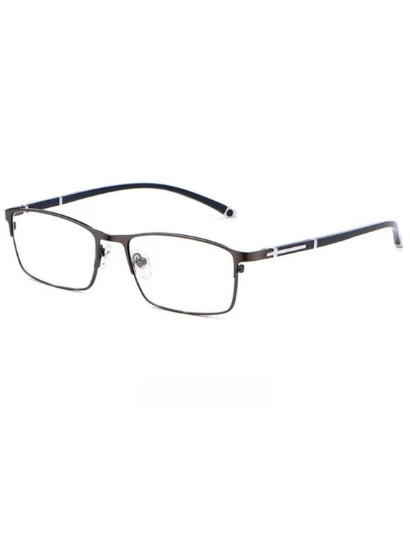 Mens Gunmetal Rectangular Business Reading Glasses 2.50, Blue Light Blocking Presbyopic Glasses, Metal Classic Flexible Readers +2.50 Strength (Single Vision)