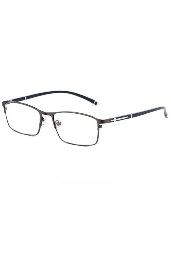 Mens Gunmetal Rectangular Business Reading Glasses 3.50, Blue Light Blocking Presbyopic Glasses, Metal Classic Flexible Readers +3.50 Strength (Single Vision)