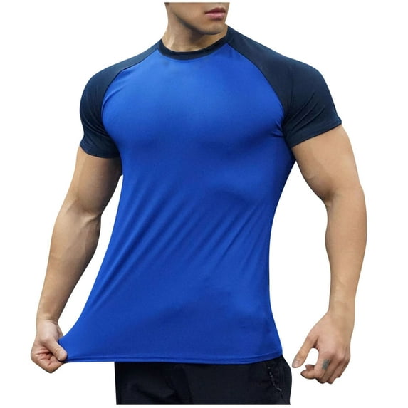 Mens Gym Muscle Short Sleeve Sweat Workout Shirts Quick Dry Stretchy Athletic T-Shirts for Men