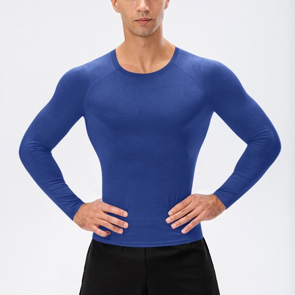 Mens Gym Running T Shirts Long Sleeve Compression T-Shirts Boys Casual Solid Stretchy Slim-Fit Pullover Crewneck Athletic Workout Tees Tops