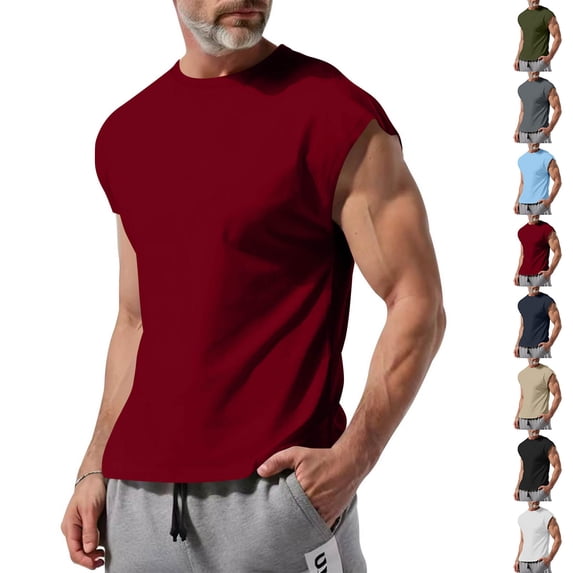 Mens Gym Shirts Cap Sleeve Crew Neck Workout T Shirts Casual Summer Fitted Breathable Tees, XL
