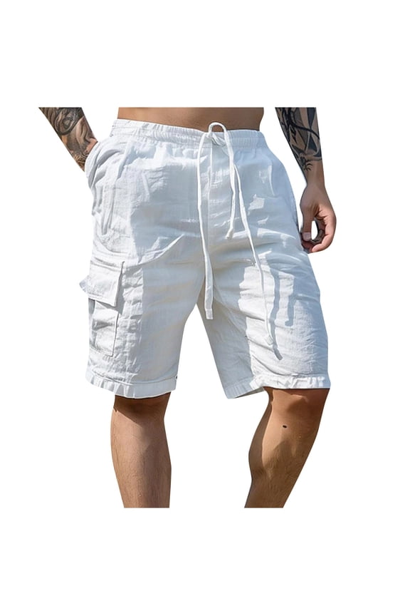 Mens Gym Shorts Men Summer Casual Solid Colorpant Loose Plus Size Fashion Beach Pants with Pockets Men Pants White XL