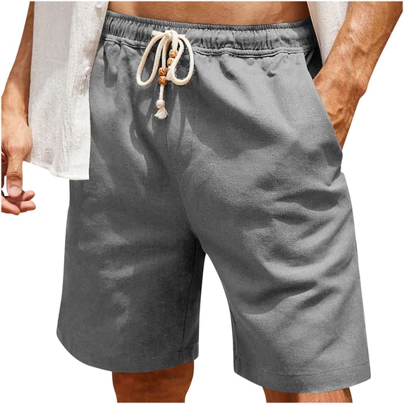 Mens Gym Shorts Men's Summer Casual Shorts Solid Color Beach Drawstring Elastic Sports Shorts with Pockets Gray L
