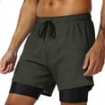 thumbnail image 1 of Mens Gym Shorts Summer Double-layer Drawstring Quick-dry Breathable Elastic Waist Solid Color Athletic Swimming Pants M-XL, 1 of 5
