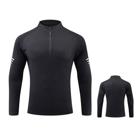 Mens Gym T Shirts with Zipper Mock Neck Long Sleeve Athletic Workout T-Shirts Casual Solid Stretchy Slim-Fit Pullover Running Tees Tops
