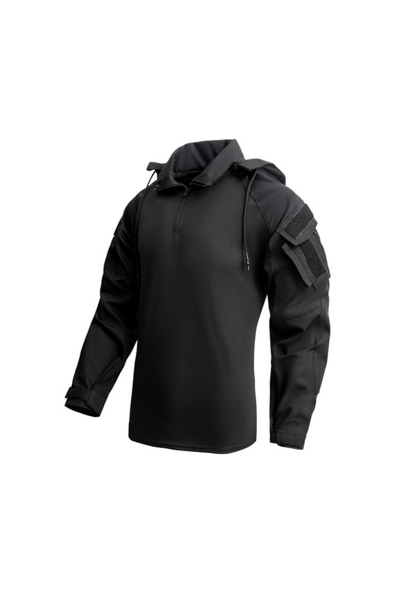 Mens Gym Tops,Solid Color Outdoor Tactical Training Long Sleeve 1/4 Zipper Stand Collar TShirt Lightweight Breathable Sport Blouses Men Fall Winter Workout Combat Fitness Tees with Pockets
