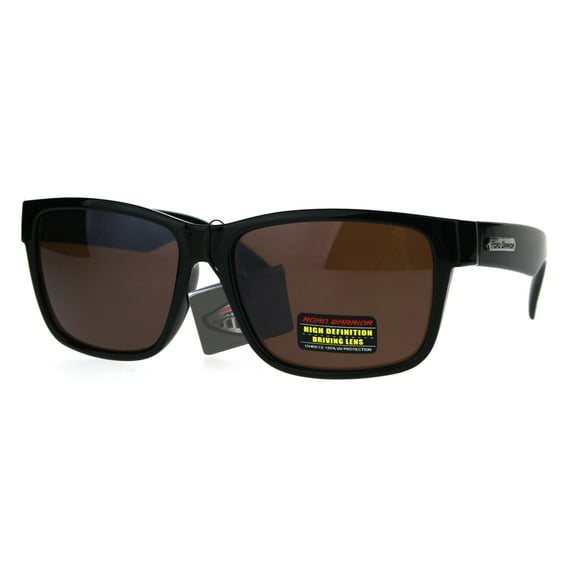 Mens HD Lens Rectangular Horn Rim Plastic Sport Sunglasses Shiny Black
