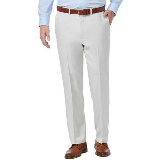 Mens Haggar Premium Comfort Expandable-Waist Classic-Fit Stretch Flat-Front Dress Pants Stone