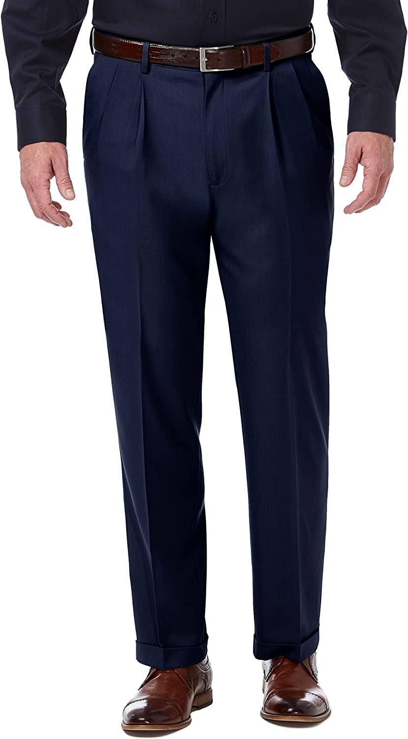 PLEPAN Men's Relaxed Fit Casual Dress Pants | Expandable Waist Pleated Front Straight Leg Trousers | Lightweight Wrinkle-Resistant Fabric