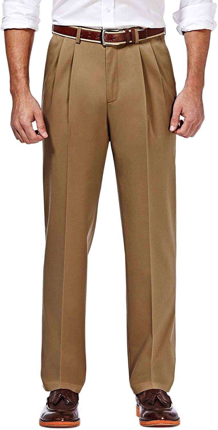 Haggar Men's Premium No Iron Khaki Pleat Front Pant Classic Fit, Sizes 32x30-44x32