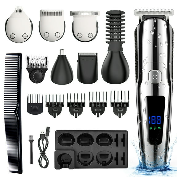 Mens Hair Clipper, 16 in 1 Hair Grooming Kit IPX7 Waterproof Beard Trimmer USB Rechargeable Groomer Wet/Dry