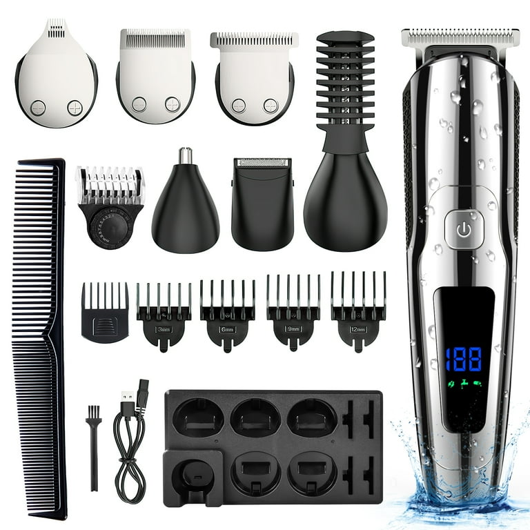 Mens Hair Clipper, 16 in 1 Hair Grooming Kit IPX7 Waterproof Beard Trimmer  USB Rechargeable Groomer Wet/Dry 