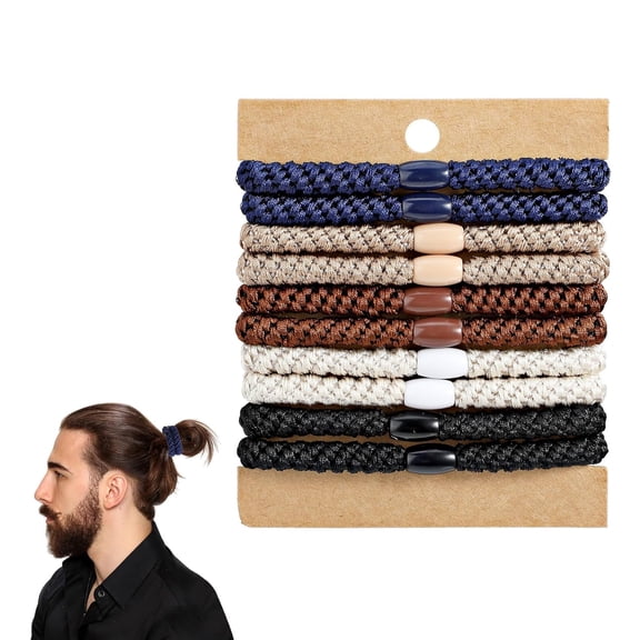 Mens Hair Ties, Pack with Smooth Beads