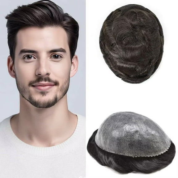 Mens Hairpiece LYRICAL HAIR Human Hair Replacement System Durable Thin Skin PU Injected Toupee Hair Wigs for Men