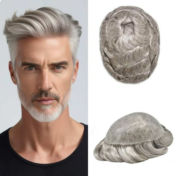 Mens Hairpiece LYRICAL HAIR Human Hair Replacement System Durable Thin Skin PU Injected Toupee Hair Wigs for Men