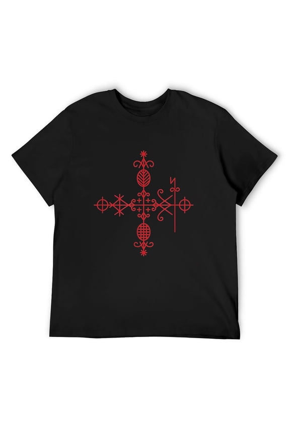 Mens Haitian Veve | Voodoo Symbol T-Shirt Black Medium