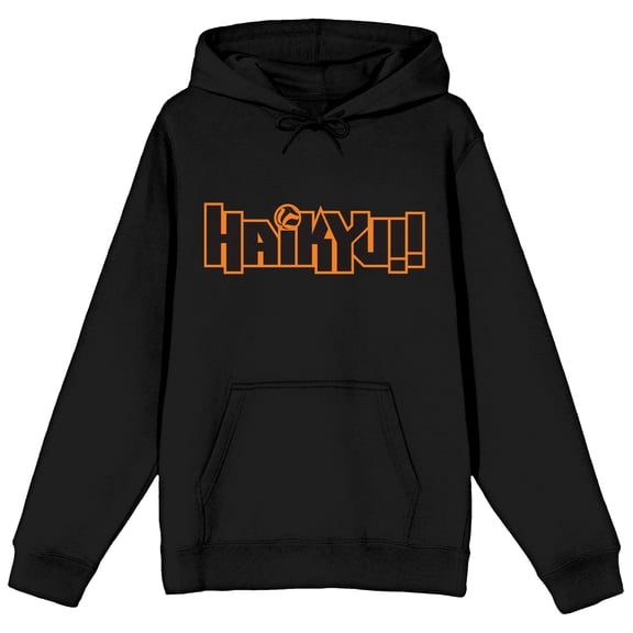 Mens Haiyuu!! Anime Cartoon Logo Text Black Graphic Print Hooded Sweatshirt - 3XL