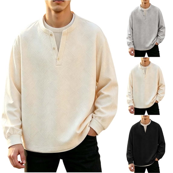 Mens Half Button Textured Sweaters, Lightweight Stretch Pullovers, Textured Long Sleeve Ribbed Cuffs Casual Tops Winter Khaki M-3XL by Zenithor