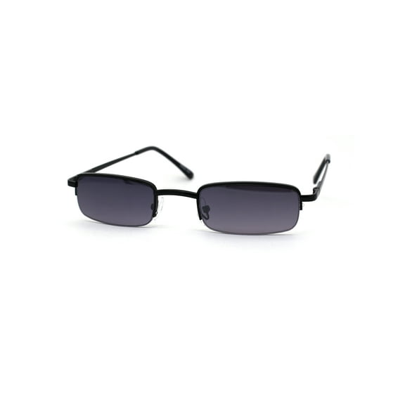 Mens Half Metal Rim Dad Shade Small Rectangle Sunglasses Black Smoke