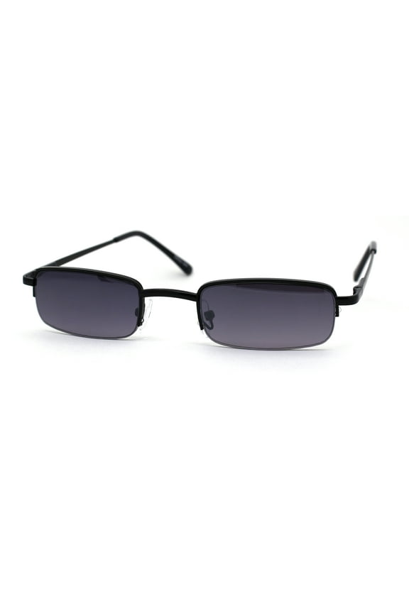 Mens Half Metal Rim Dad Shade Small Rectangle Sunglasses Black Smoke