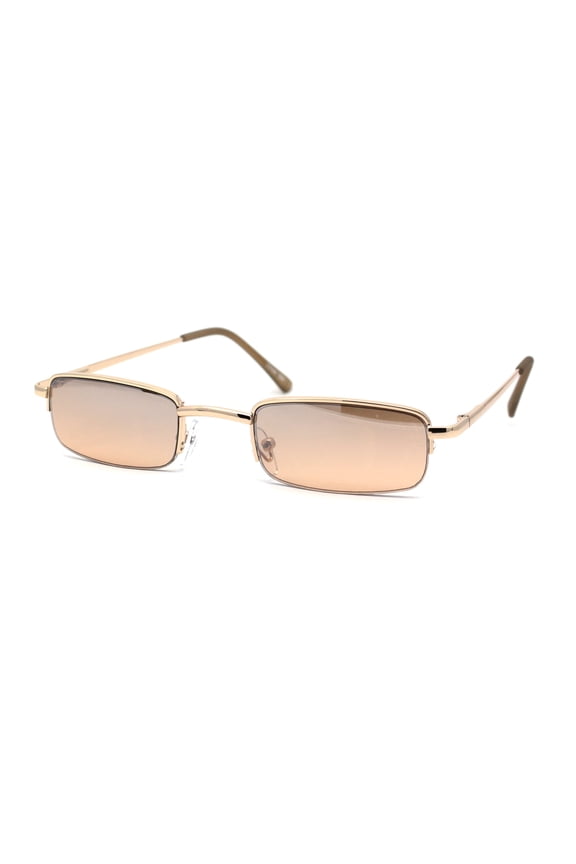 Mens Half Metal Rim Dad Shade Small Rectangle Sunglasses Gold Brown Mirror