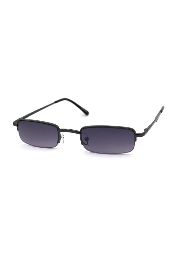 Mens Half Metal Rim Dad Shade Small Rectangle Sunglasses Gunmetal Smoke